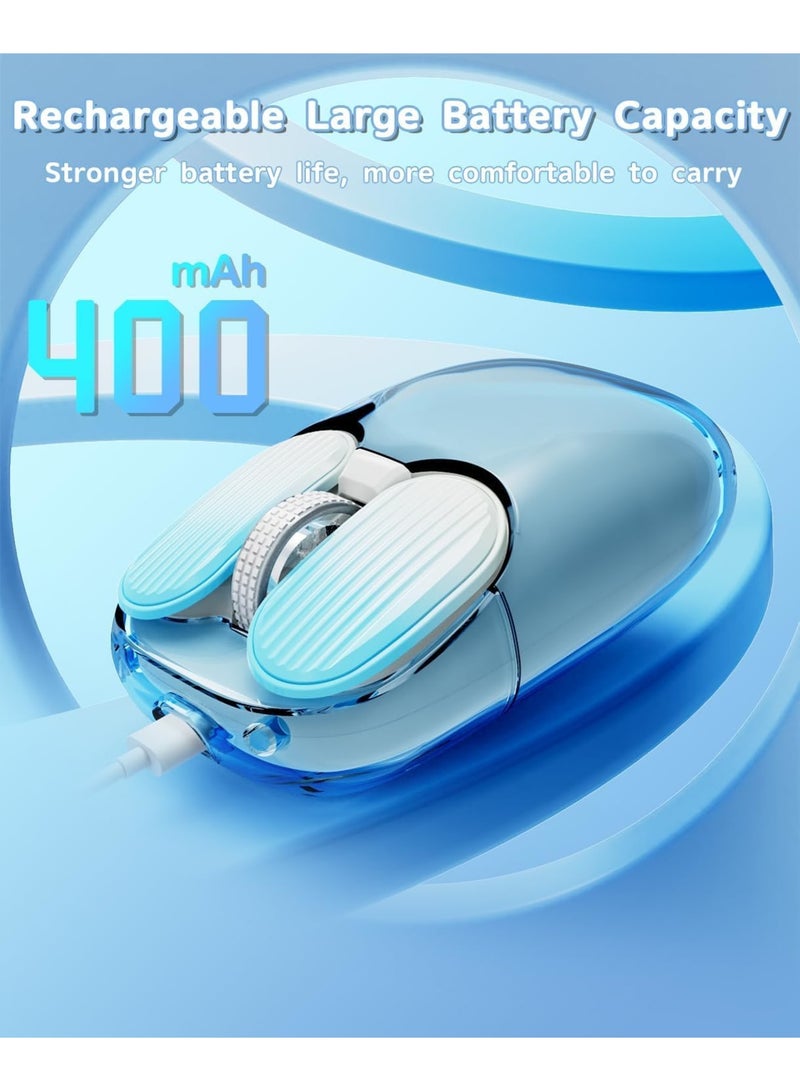 SOLARAE 2.4GHz Wireless Mouse with USB Mini Receiver, Mouse, Transparent Shell, 7 RGB Backlit, 1600 DPI Optical Tracking, Portable Rechargeable Noiseless Mice for Laptop, PC, Desktop, MacBook, Blue - Image 4