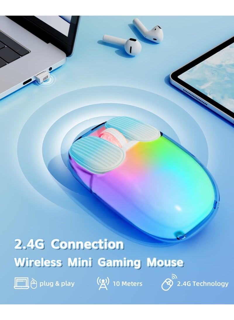 SOLARAE 2.4GHz Wireless Mouse with USB Mini Receiver, Mouse, Transparent Shell, 7 RGB Backlit, 1600 DPI Optical Tracking, Portable Rechargeable Noiseless Mice for Laptop, PC, Desktop, MacBook, Blue - Image 2