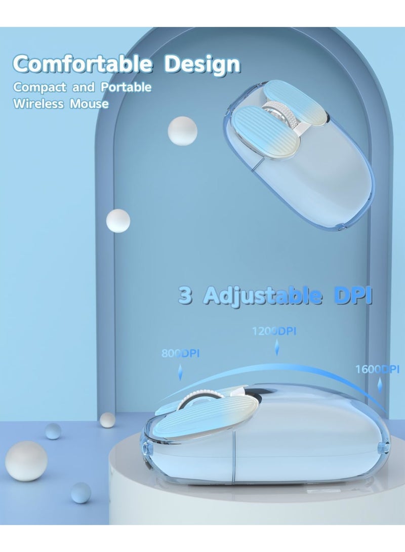 SOLARAE 2.4GHz Wireless Mouse with USB Mini Receiver, Mouse, Transparent Shell, 7 RGB Backlit, 1600 DPI Optical Tracking, Portable Rechargeable Noiseless Mice for Laptop, PC, Desktop, MacBook, Blue - Image 5