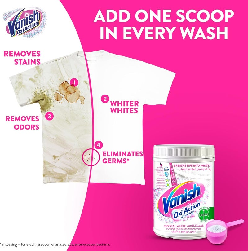 فانش بودرة مزيل البقع Fabric Oxi Action Stain Remover، 900 جرام، للملابس البيضاء - Image 4