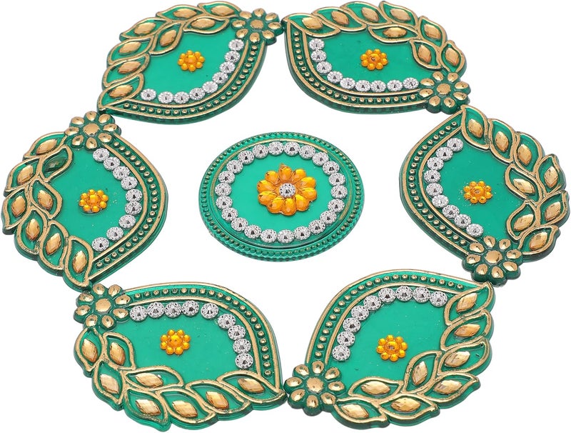 Aditri Creation Designer Floor Rangoli Reusable Round Rangoli Acrylic Rangoli Home Floor Decor Gift for Home Interior Floor Indian Traditional Festival Diwali Decorations and New Year Return Gifting(Size:-7")(Green) - Image 3