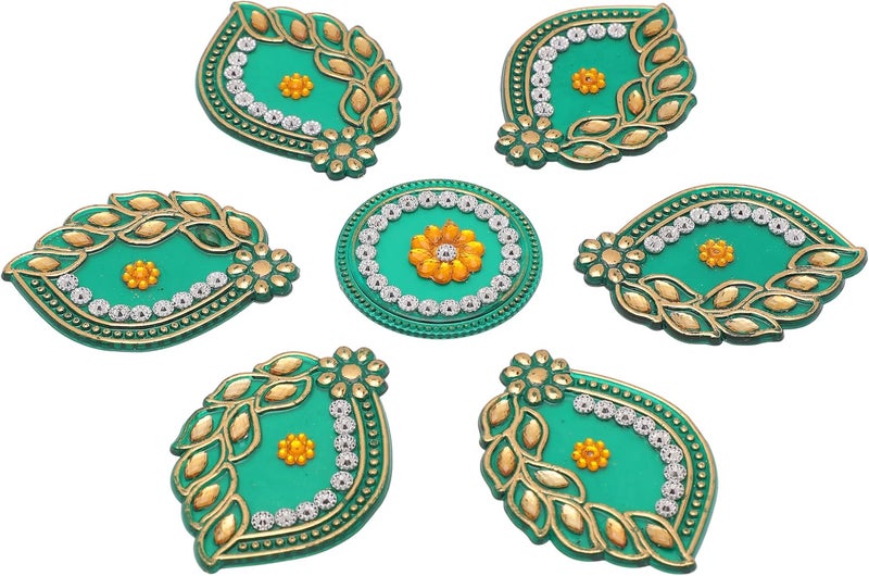 Aditri Creation Designer Floor Rangoli Reusable Round Rangoli Acrylic Rangoli Home Floor Decor Gift for Home Interior Floor Indian Traditional Festival Diwali Decorations and New Year Return Gifting(Size:-7")(Green) - Image 1
