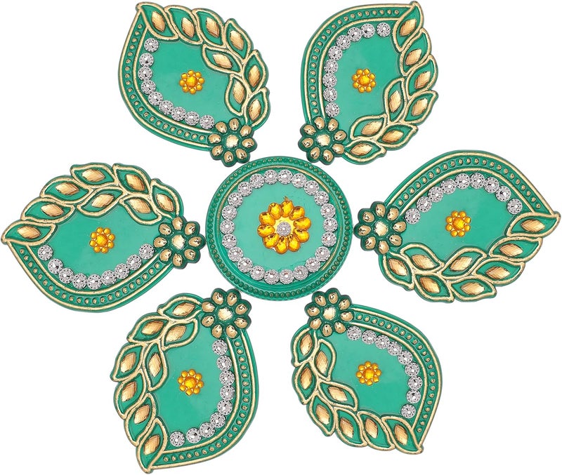 Aditri Creation Designer Floor Rangoli Reusable Round Rangoli Acrylic Rangoli Home Floor Decor Gift for Home Interior Floor Indian Traditional Festival Diwali Decorations and New Year Return Gifting(Size:-7")(Green) - Image 2