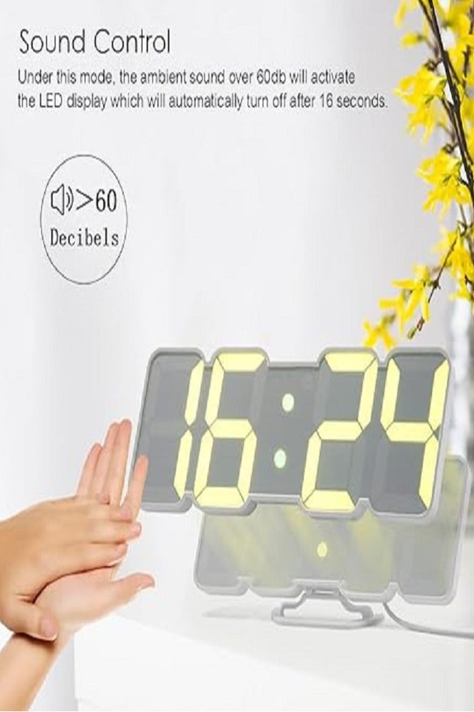 ساعة حائط ومكتب رقمية حديثة LED بشاشة كبيرة - تنسيق 24 ساعة، سطوع قابل للتعديل، ووظيفة التنبيه - Image 3