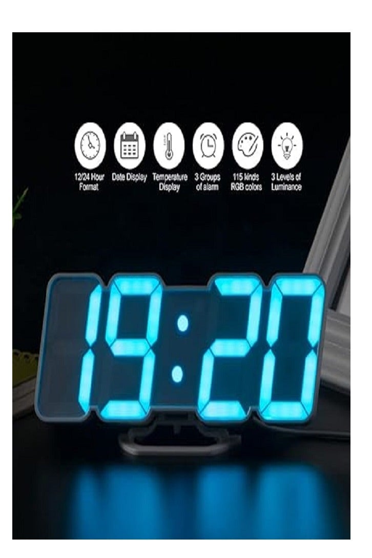 ساعة حائط ومكتب رقمية حديثة LED بشاشة كبيرة - تنسيق 24 ساعة، سطوع قابل للتعديل، ووظيفة التنبيه - Image 2