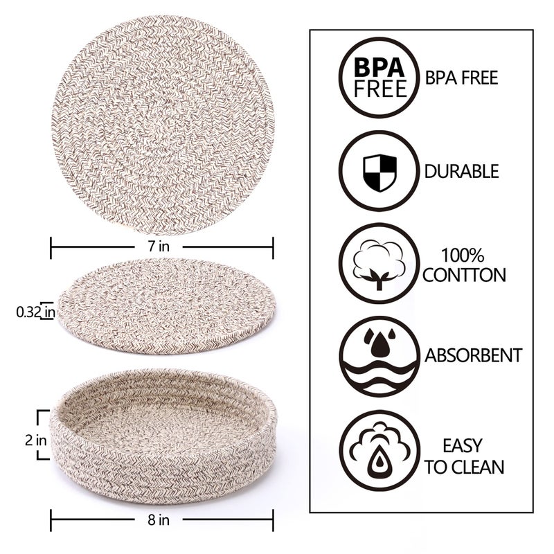 Coga Trivets for Hot Dishes, Trivets for Hot Pots and Pans, 7 Inchs Hot Pads 4 Pcs and Storage Basket for Countertops, Pot Holders for Kitchen, Cotton Table Protector Hot Mats Heat Resistant (Brown) - Image 2