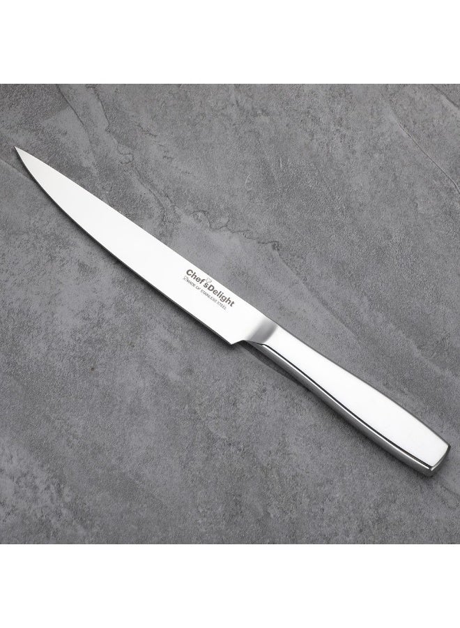 DANUBE HOME Chef'S Delight Celina Pro Slicer Knives 8 Inch Precision Sharp Shinny Silver Handle Perfect For Slicing Meats Fruits And Vegetables In The Kitchen