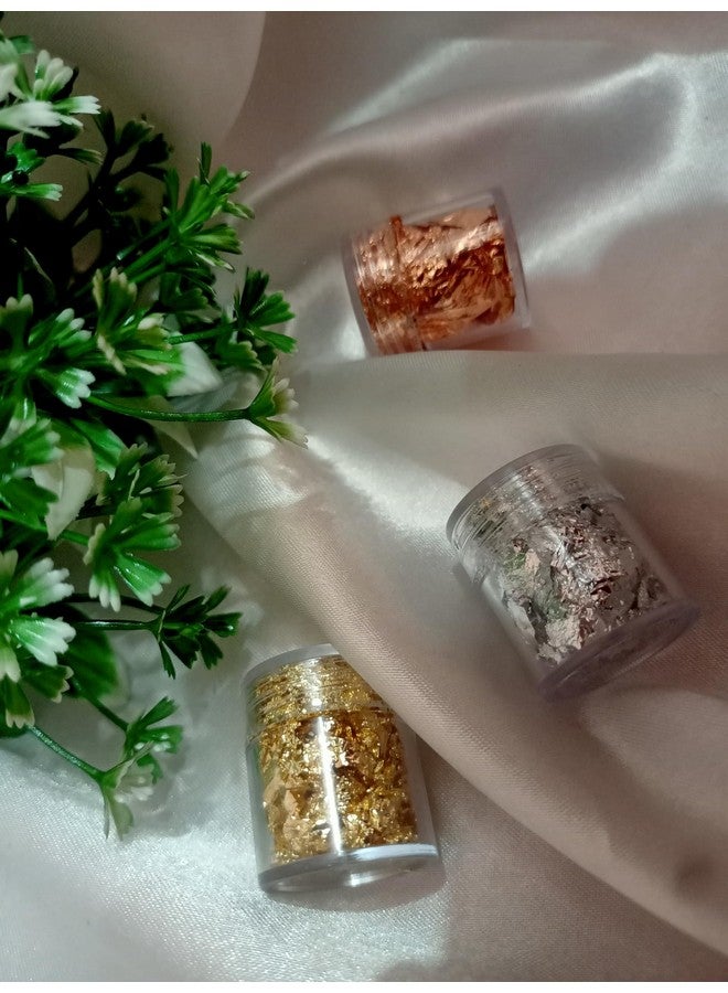 Metallic Foil Flakes Set, Gold Silver Rose Gold, 3 Jars, for Nail Art and Crafts - Image 5