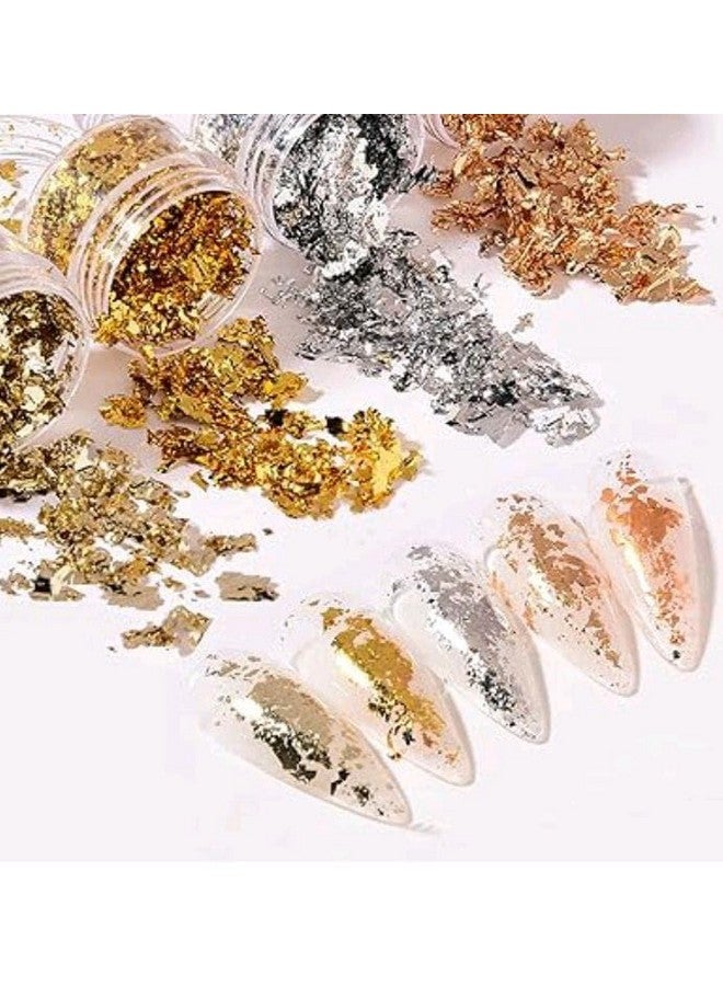 Metallic Foil Flakes Set, Gold Silver Rose Gold, 3 Jars, for Nail Art and Crafts - Image 2