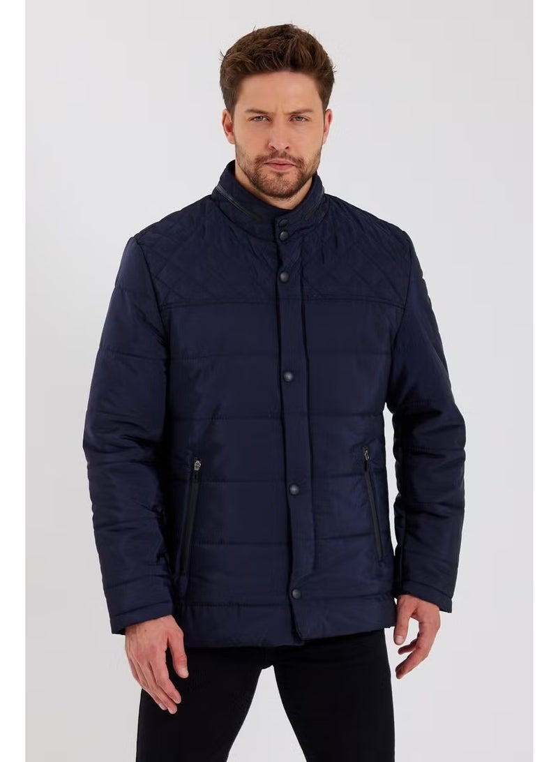 Sivaist Men's Navy Blue Regular Fur Inside Pocket Washable Regular Quilted Jacket & Coat - Image 1