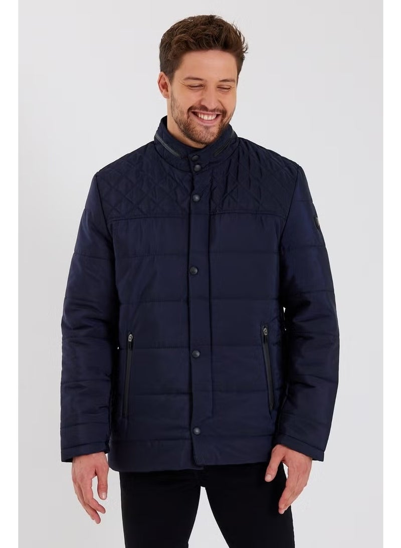Sivaist Men's Navy Blue Regular Fur Inside Pocket Washable Regular Quilted Jacket & Coat - Image 4
