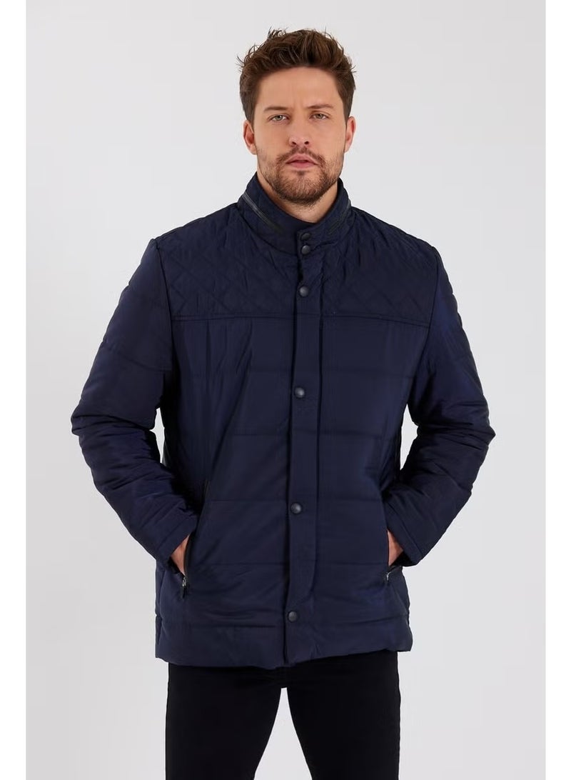 Sivaist Men's Navy Blue Regular Fur Inside Pocket Washable Regular Quilted Jacket & Coat - Image 2