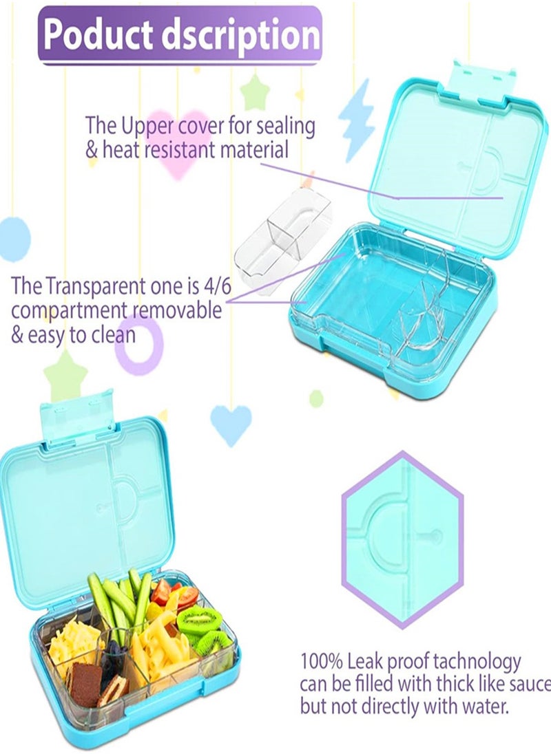 Bento Box 4/6 Compartments Ideal Portion Size Leak-Proof Toddler-Friendly Bento Lunch Box BPA-Free Suitable for Aged 3-7 Kids  PINK Blue