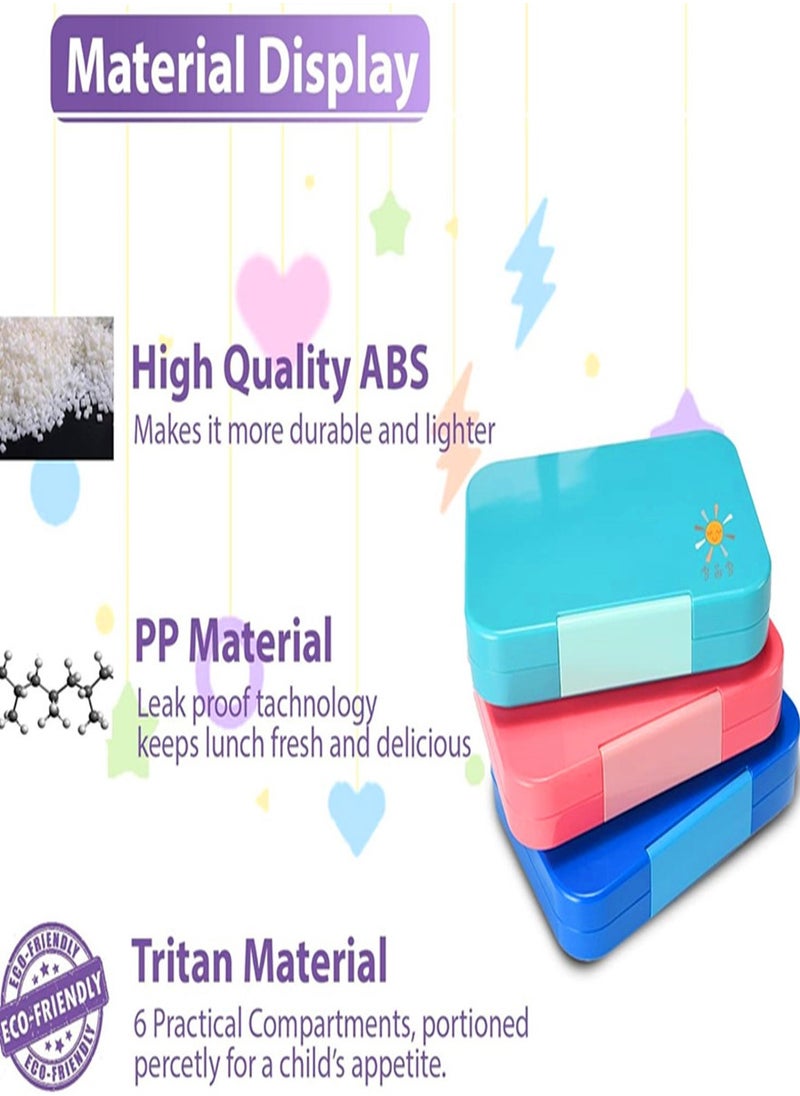 Bento Box 4/6 Compartments Ideal Portion Size Leak-Proof Toddler-Friendly Bento Lunch Box BPA-Free Suitable for Aged 3-7 Kids  PINK Blue