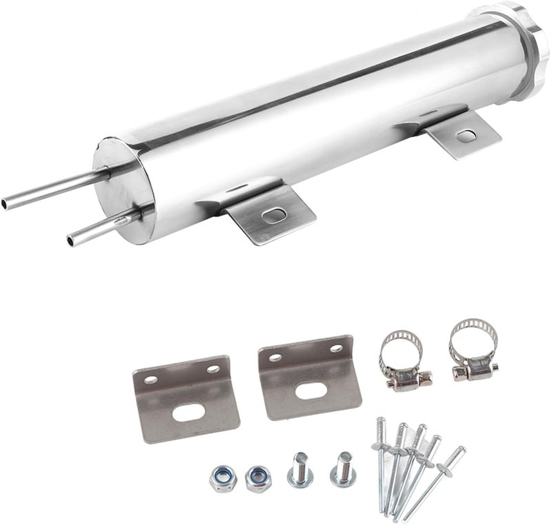 2x10in Overflow Tank Can, Polished Stainless Steel Coolant Radiator Reservoir 14oz, Durable Spill Tank with Mounting Brackets for Hot Rods and Classic Engines - Image 1