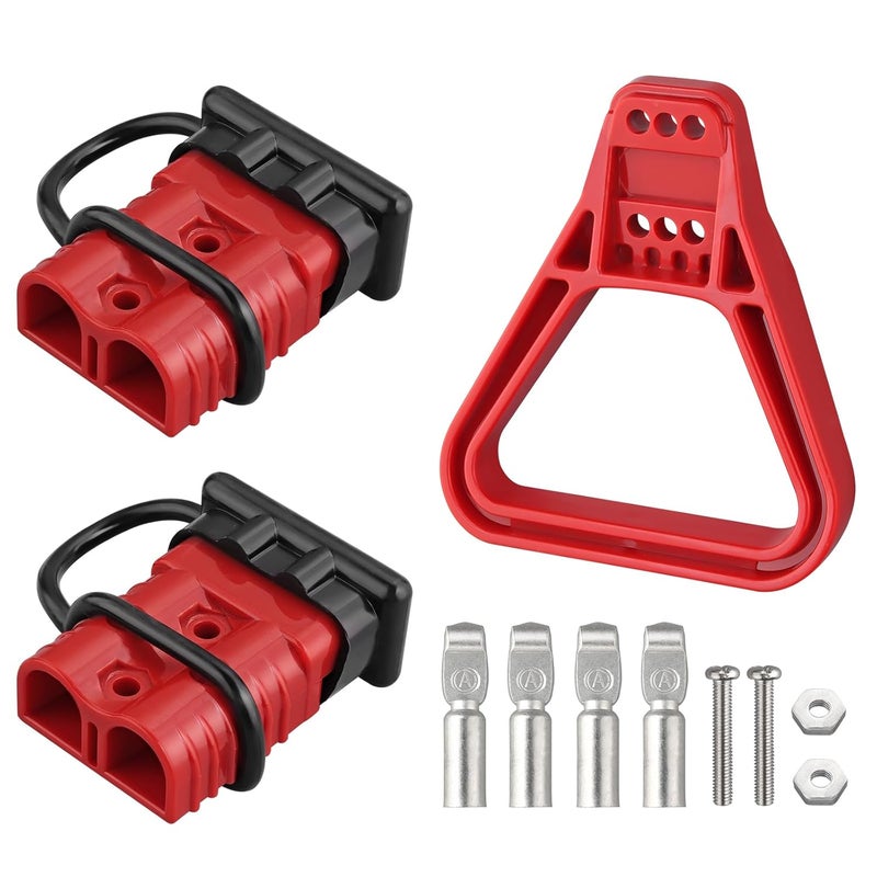 eSynic 2Pcs Battery Connector for 175Amp Anderson Connector Kit 175A Quick Connect Plug 600V Jumper Cables Connector with Handle and Anderson Plug Cover for Camper Car Recovery Winch Trailer (Red) - Image 1