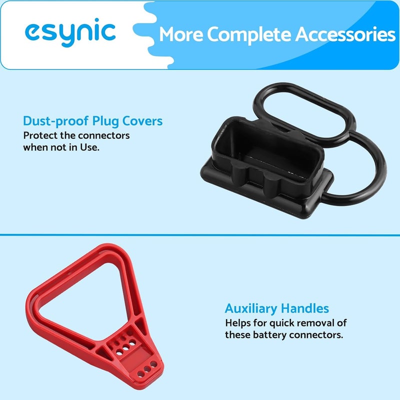 eSynic 2Pcs Battery Connector for 175Amp Anderson Connector Kit 175A Quick Connect Plug 600V Jumper Cables Connector with Handle and Anderson Plug Cover for Camper Car Recovery Winch Trailer (Red) - Image 4