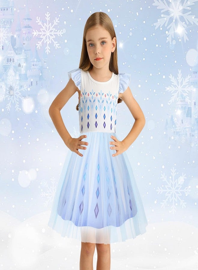 HenzWorld Princess Dress for Little Girls Fancy Costume Dress up for Girls Kids Short Flutter Sleeve Tulle Tutu Dress Halloween Cosplay Theme Party Outfit White Size 9 10 9/10 9-10 Years - Image 2