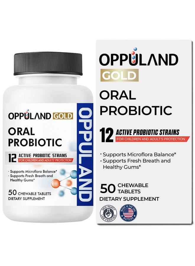 oppuland - Oral Probiotic with 12 Probiotic Strains, BLIS K12 M18, B. lactis & L. Reuteri - Dental Care - Fresh Breath & Gum Health - Easy to Take for Adults & Kids - Scentless - 50 Chewable Tablets