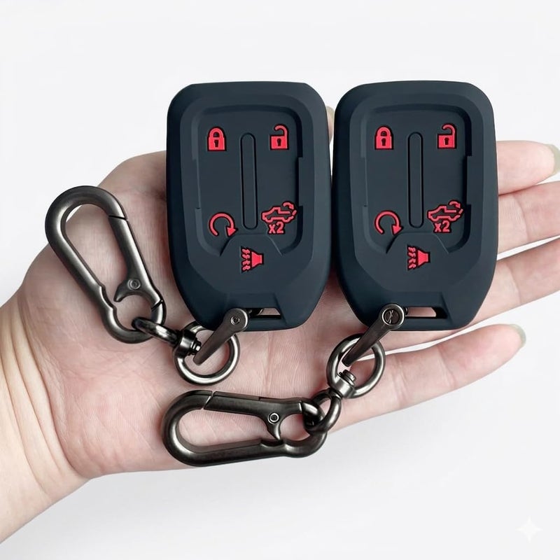 Autobase Silicone Chevrolet Key Fob Cover 2Pc 2023 2022 2021 2020 2019 GMC Sierra Chevy Silverado 1500 2500HD 3500HD 5 Button Remote Protector Chevy Key Fob Cover Protective Shell Replacement Black - Image 3