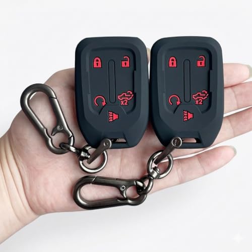 Autobase Silicone Chevrolet Key Fob Cover 2Pc 2023 2022 2021 2020 2019 GMC Sierra Chevy Silverado 1500 2500HD 3500HD 5 Button Remote Protector Chevy Key Fob Cover Protective Shell Replacement Black - Image 1