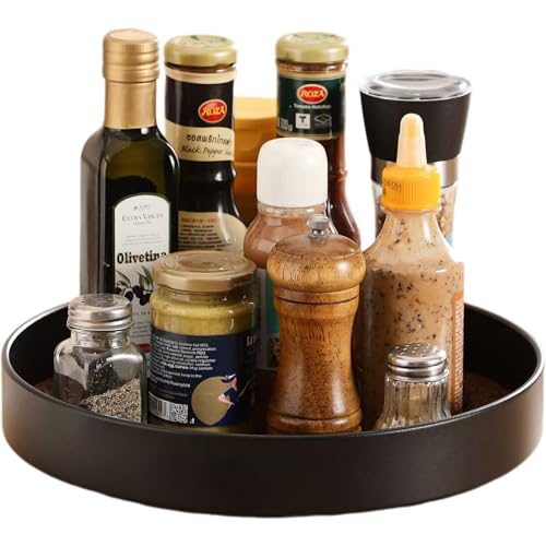 Leijosya Non-Slip Rotating Lazy Susan Turntable, 360-Degree Swivel, Black with Textured Surface (Black, 10 inches) - Image 1