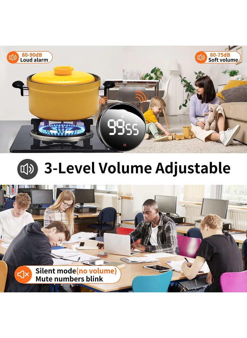 Lucario - Lucario Digital Kitchen Timer Magnetic Countdown Countup Kids Timer Large LED Display Adjustable Volume and Brightness Cooking Timer for Kid Classroom Board Silver - Image 1
