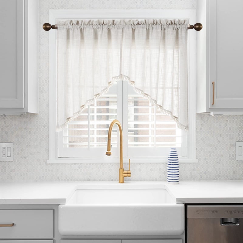 BD BEDA HOME Beda Home شرابة الكتان المحكم ستارة غنيمة الستار المطبخ مزارع المطبخ. تصفية الضوء الريفية القصيرة الغنيمة القصيرة لخصوصية غرفة نوم ونوافذ صغيرة تمت إضافة تصميم جيب قضيب (Nature 36x36-2pcs) - Image 2