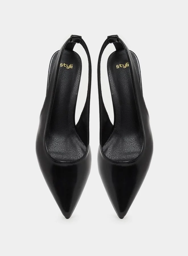 Styli Styli Plain Pointed Toe Kitten Heel Slingback Shoes