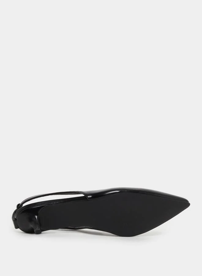 Styli Styli Plain Pointed Toe Kitten Heel Slingback Shoes