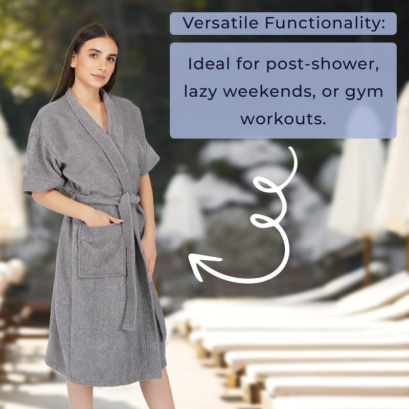 Rangoli Noble Cotton Microfibre Premium Bathrobe for Women - 400 GSM Ultra-Soft & Lightweight Grey Bath Gown - Image 5