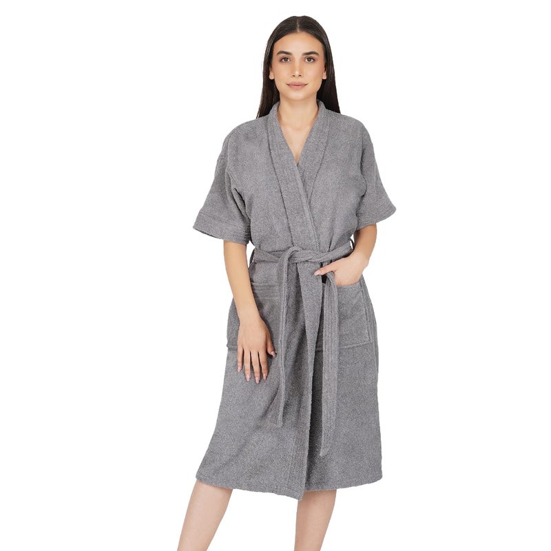 Rangoli Noble Cotton Microfibre Premium Bathrobe for Women - 400 GSM Ultra-Soft & Lightweight Grey Bath Gown - Image 1