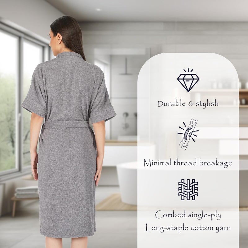 Rangoli Noble Cotton Microfibre Premium Bathrobe for Women - 400 GSM Ultra-Soft & Lightweight Grey Bath Gown - Image 3