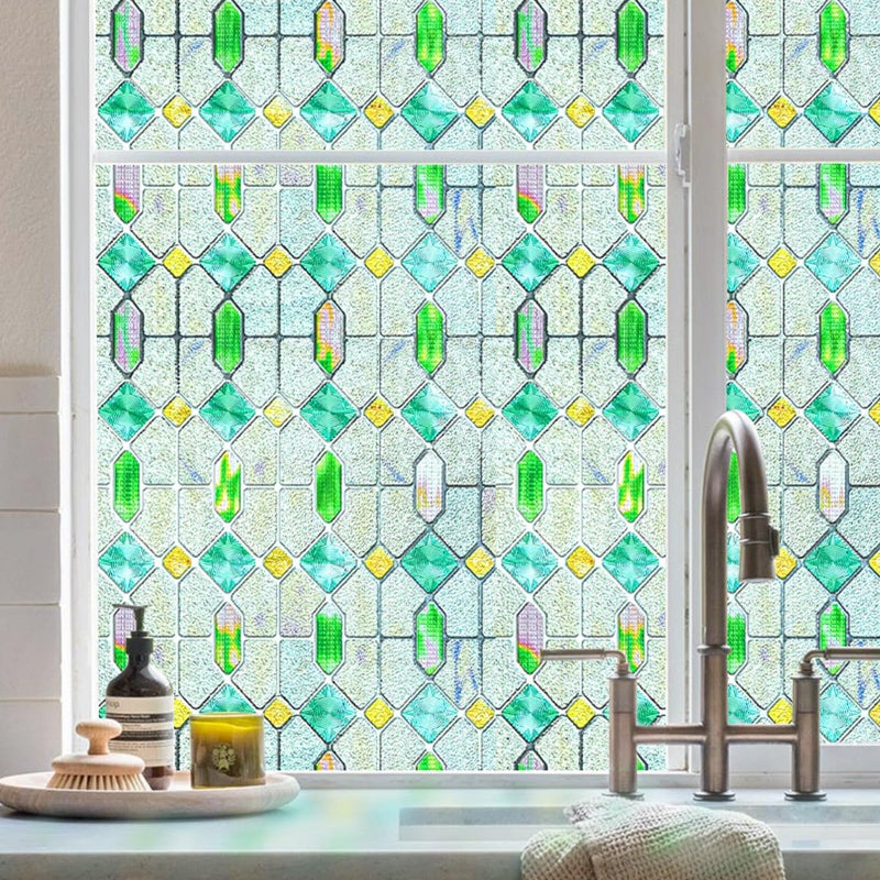 ADD.HERES 3D Stained Glass Window Film Decorative Window Privacy Film for BathroomFront DoorHome Sun Blocking Heat ControlStatic ClingGlass Haven 236inch x 354inch - Image 2