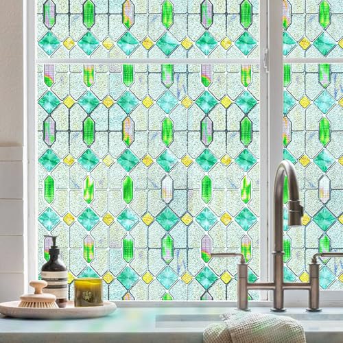 ADD.HERES 3D Stained Glass Window Film Decorative Window Privacy Film for BathroomFront DoorHome Sun Blocking Heat ControlStatic ClingGlass Haven 236inch x 354inch - Image 1