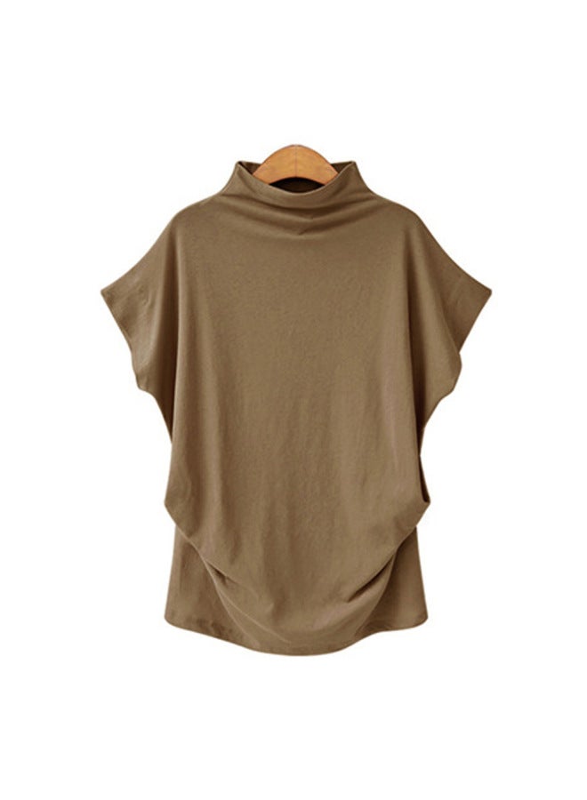 European And American Large Size Women's High Collar Top High Collar T-sleeve Short Sleeve T-shirt Women's