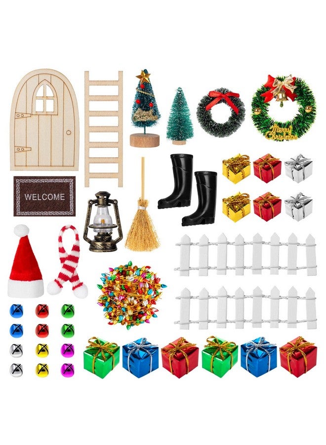 FFNIU 38Pcs Doll House Christmas Decoration, Miniature Christmas Dollhouse Accessories Fake Light Door Mini Xmas Tree 1:12 Miniature Scene Model Pretend Toys DIY Festival Holiday Party Favors - Image 1