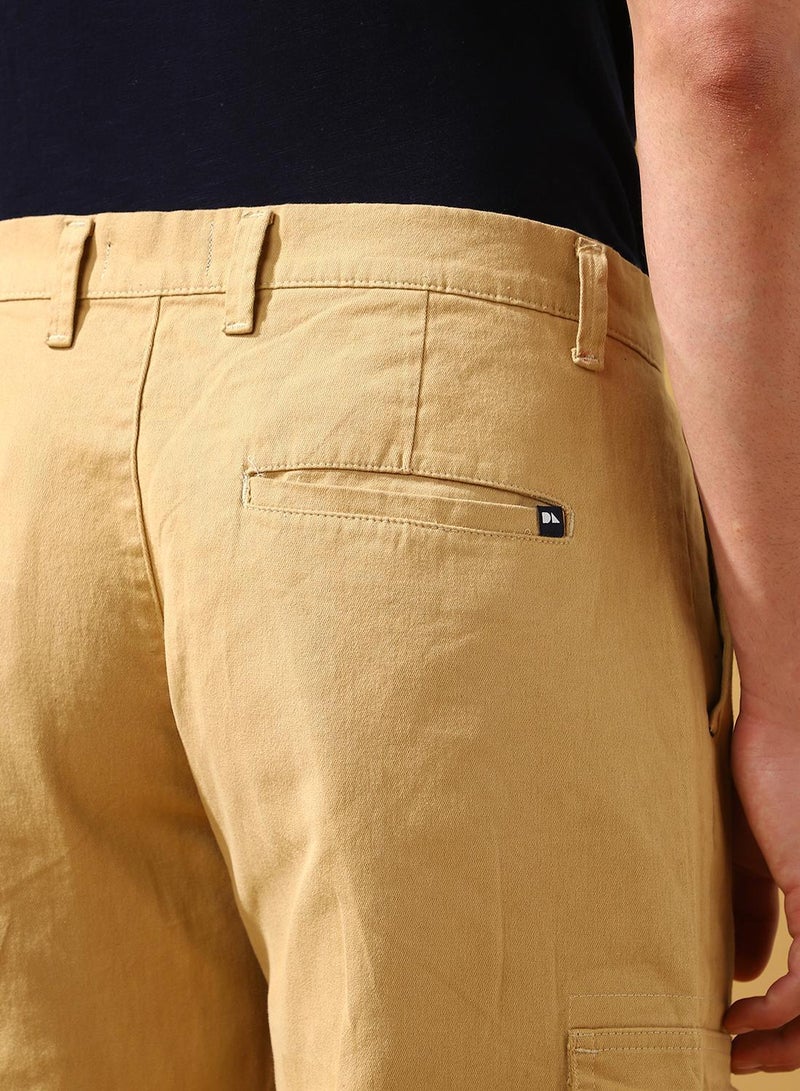 Dennis Lingo Men's Khaki Cotton Blend Solid Full Length Cargo Straight Trouser - Image 5