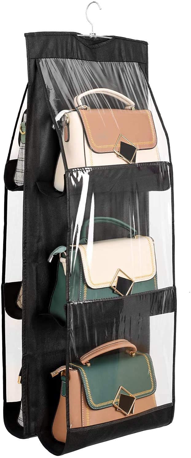 Ad Fresh ADFRESH 6 Pocket Foldable Hanging Purse Handbag Organizer for Storage Ladies Women Large Clear Hand Bag Storage Organizer Multi Color - Image 1