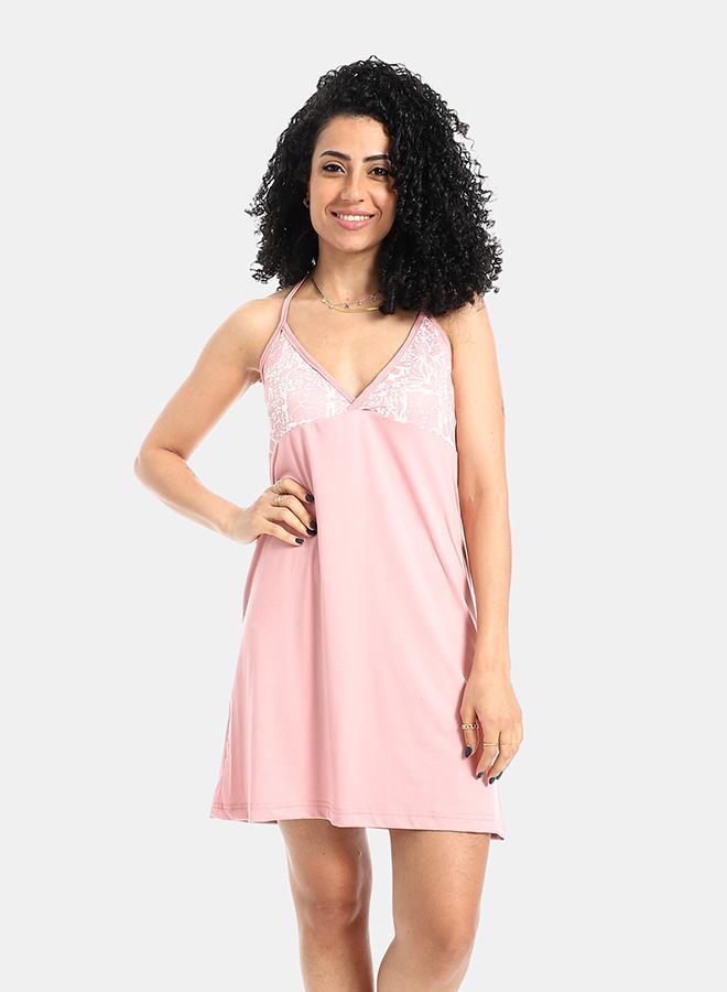 kady Pastel Pink Printed Sleepshirt With Spaghetti Straps - Image 1