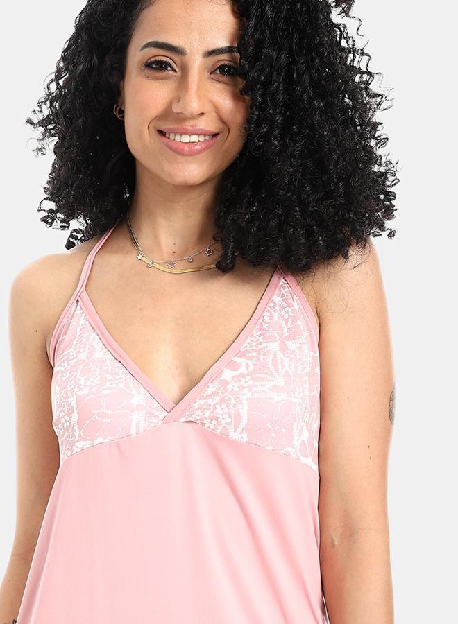 kady Pastel Pink Printed Sleepshirt With Spaghetti Straps - Image 4