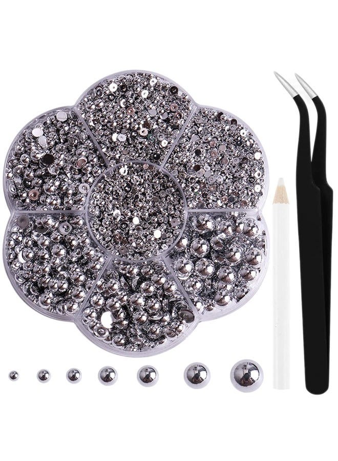 Makandup 6000 Pcs Nail Pearls for Nails Art,Silver Half Pearls for Crafts,Flatback Pearls for Face Eyes Makeup,Round Flat Back Pearl for Charms DIY Crafting Charms Decorations Accessories - Image 1