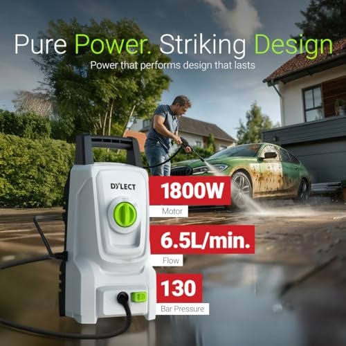Dylect® Flow Prime High Pressure Car Washer Pump, 1800W Copper Motor, 130 Bar Pressure, 6.5L/Min Flow, TSS, Self-Priming, 8M Hose, 11 Accessories, for Car, Bike & Home Cleaning - Image 2