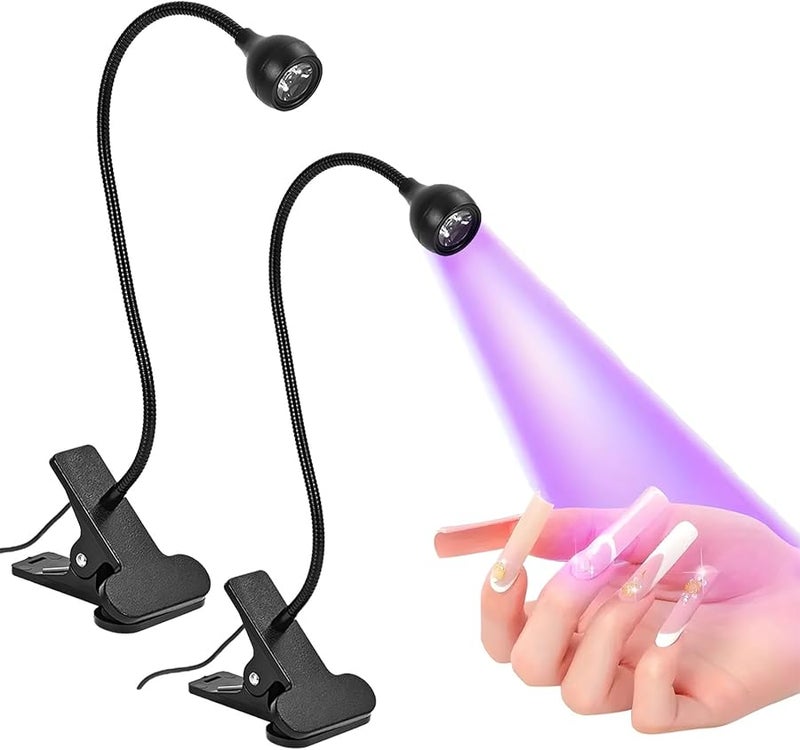 2 Pcs Black Clip On Nail Lamp Adjustable Gooseneck LED Dryer USB Powered for Gel Curing - Image 1