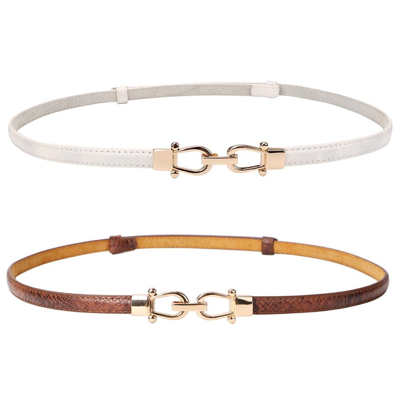 JASGOOD Leather Skinny Women Belt Ladies Thin Waist Belts Plus Size Adjustable for Jeans Pants Dresses with Metal Buckle - Image 1