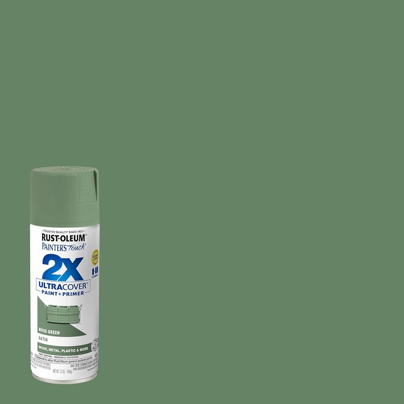 Rust-Oleum 334075 Painter's Touch 2X Ultra Cover Spray Paint, 12 oz, Satin Moss Green - Image 1