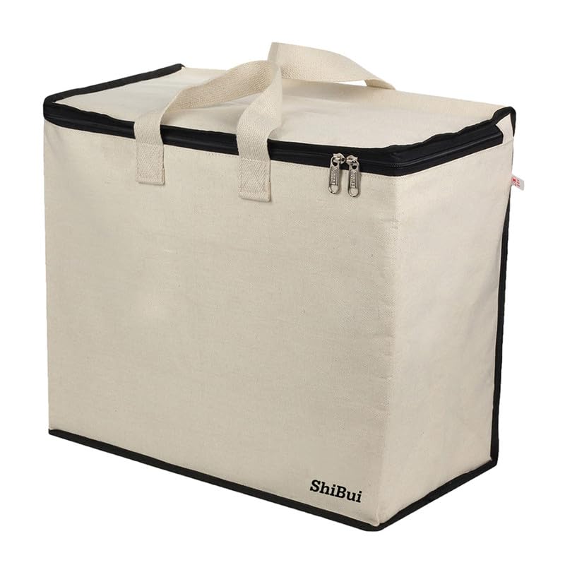 SHIBUI Canvas Reinforced Cotton Handles with Multipurpose Clothes Storage Organizer & Grocery vegetable shopping and Covers Zip Bags. (Black, Pack of 2) - Image 2