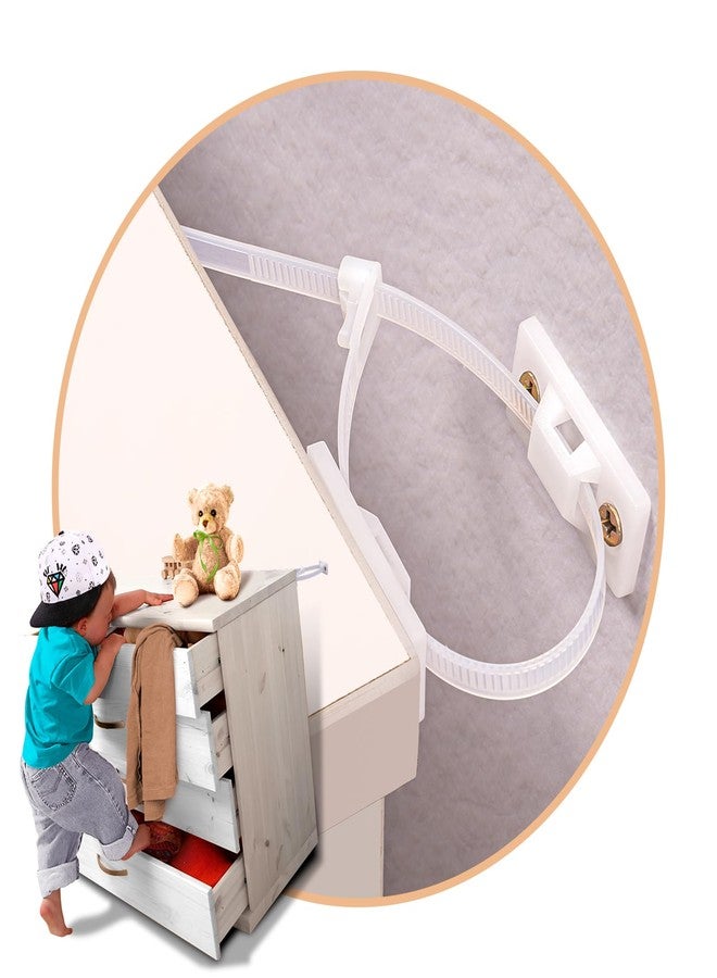 Unichild 12 Pairs Furniture Anchors for Baby Proofing Anti Tip Child Safety Cabinet Straps to Help Furniture Secure to Wall Baby Proof Anchoring Kit for Shelf & Dresser to Protect Toddler Kid Pet Adjustable - Image 1
