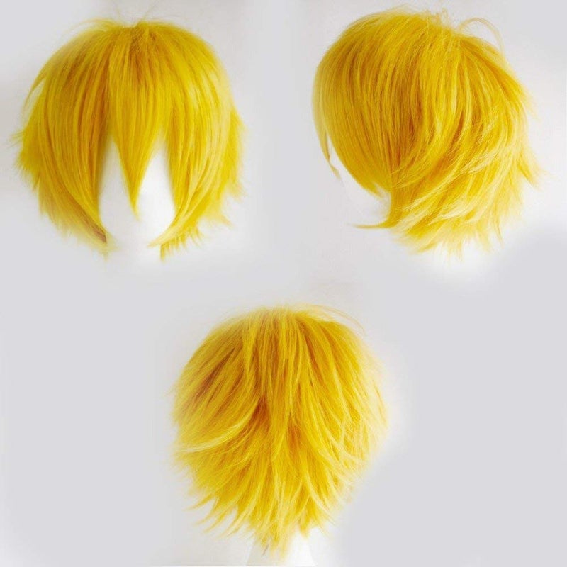 S-noilite Snoilite Unisex Cosplay Yellow Wig Short Fluffy Straight Hair Wig Women Mens Cartoon Anime Con Party Halloween Costume Dress Full Wigs Yellow - Image 2