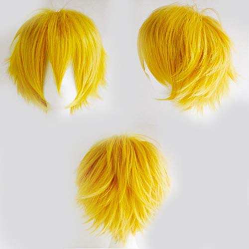 S-noilite Snoilite Unisex Cosplay Yellow Wig Short Fluffy Straight Hair Wig Women Mens Cartoon Anime Con Party Halloween Costume Dress Full Wigs Yellow - Image 1